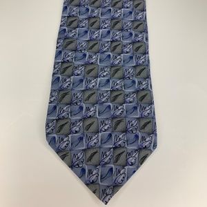J Garcia Blue & Gray Leaf Print Tie